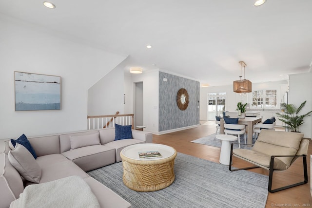 living room featuring light wood-type flooring