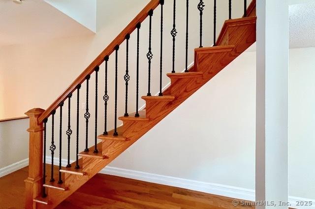 stairs featuring wood-type flooring