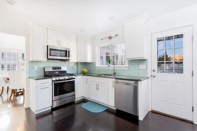 kitchen with white cabinetry, stainless steel appliances, and sink