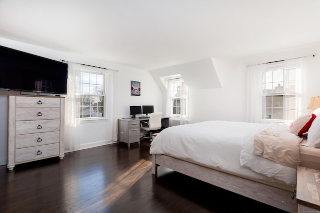 bedroom with dark hardwood / wood-style floors