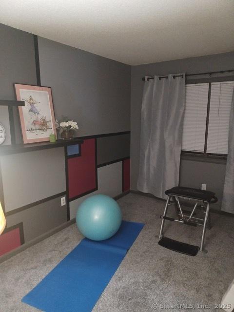 workout area featuring carpet