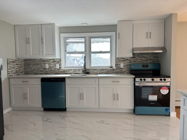 kitchen featuring white cabinetry, backsplash, ventilation hood, and appliances with stainless steel finishes