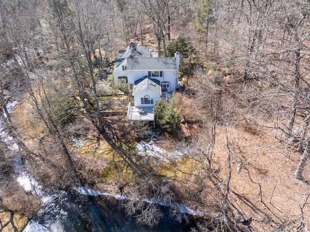 aerial view featuring a forest view