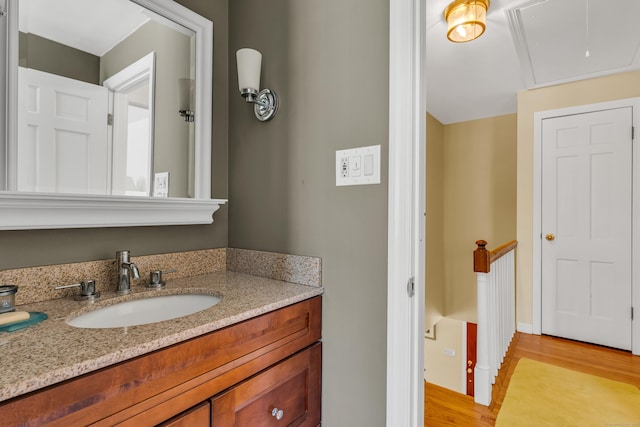 bathroom with vanity and wood finished floors