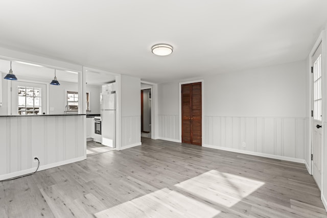 unfurnished living room featuring light wood-type flooring