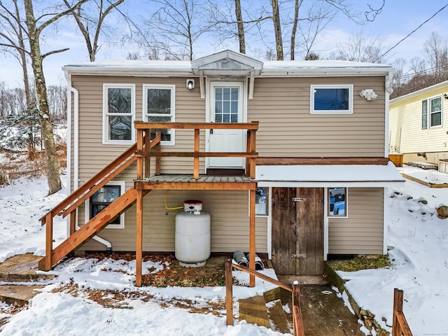 view of snow covered property