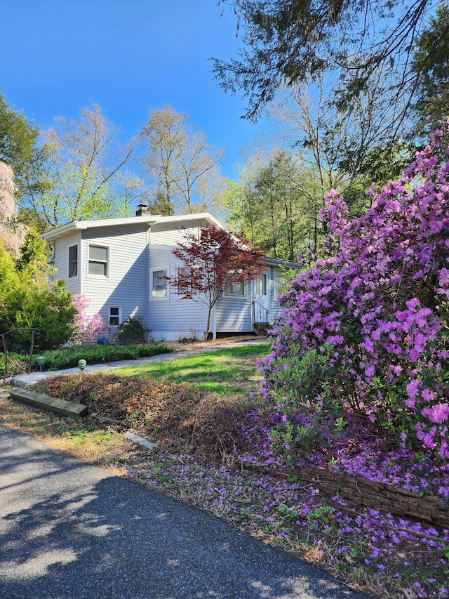 view of property exterior with a chimney