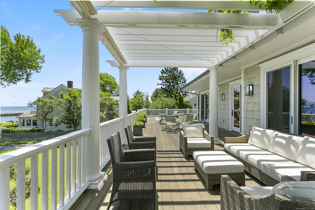 1060 Harbor Rd, Fairfield, CT 06890 - deck featuring an outdoor living space and a water view