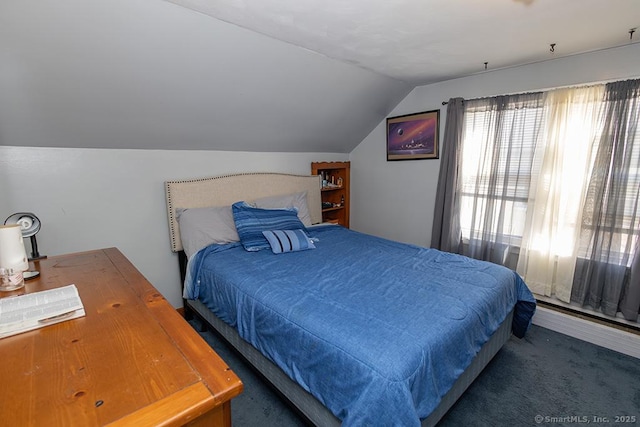 bedroom featuring vaulted ceiling