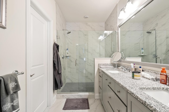 bathroom with vanity and walk in shower