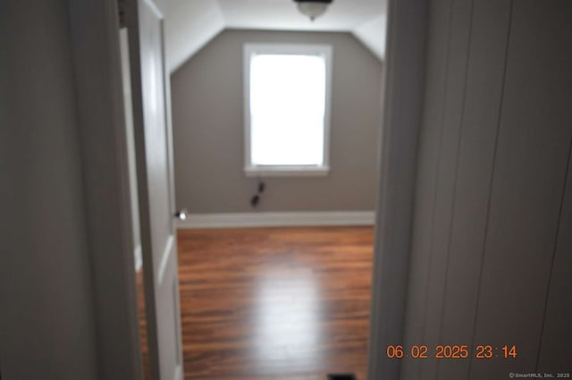 bonus room with lofted ceiling and hardwood / wood-style floors