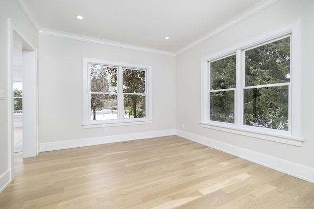 40 Hoyclo Rd, Stamford, CT 06903 - spare room featuring light wood-type flooring, baseboards, recessed lighting, and ornamental molding
