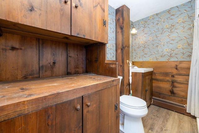 bathroom featuring hardwood / wood-style flooring, vanity, and toilet