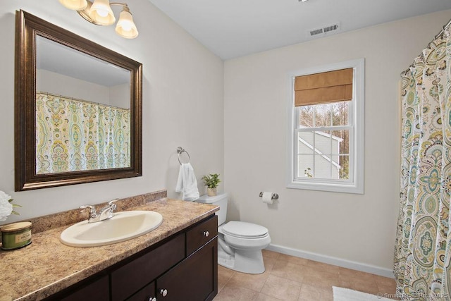 bathroom with vanity, tile patterned floors, and toilet