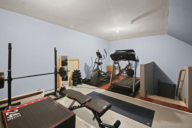 workout area with vaulted ceiling