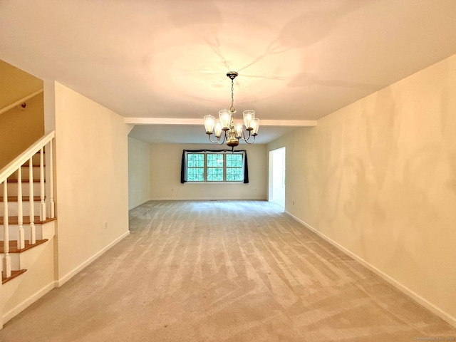 4 Amberly Ln Unit 4, East Lyme, CT 06357 - carpeted empty room with stairs, a chandelier, and baseboards