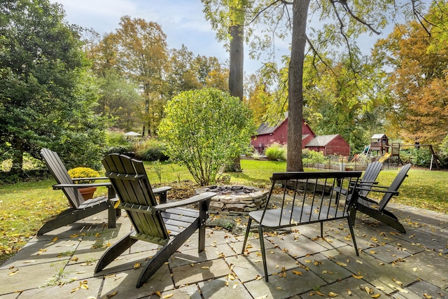 view of patio featuring a playground