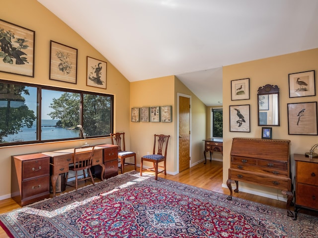 48 Andrews Rd, Guilford, CT 06437 - office with vaulted ceiling, wood finished floors, and baseboards