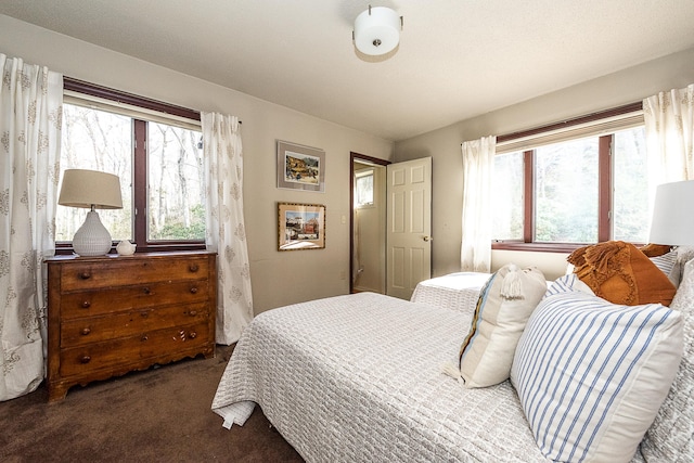 bedroom featuring carpet floors and multiple windows
