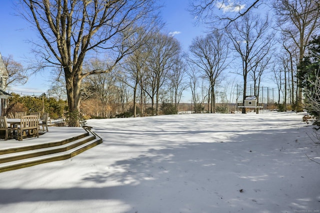 view of yard layered in snow