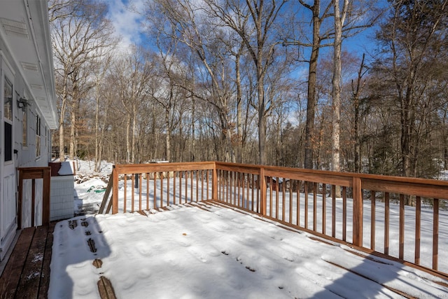 view of snow covered deck