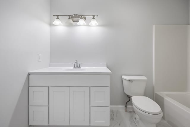 full bathroom with vanity, bathing tub / shower combination, and toilet