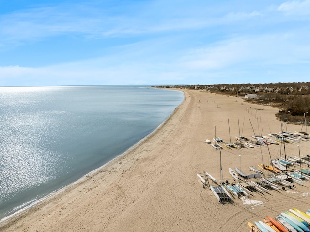 property view of water featuring a beach view