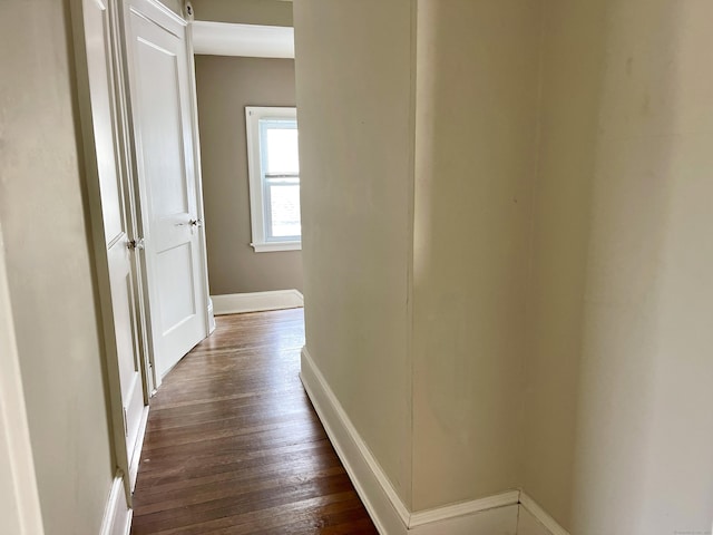 hall with dark hardwood / wood-style flooring