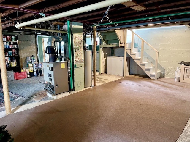 basement featuring gas water heater