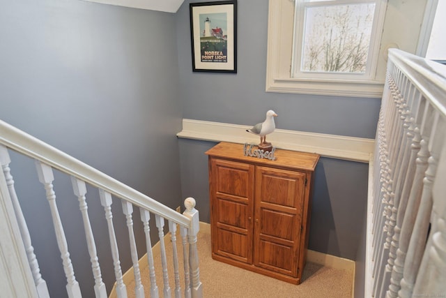 stairs featuring carpet