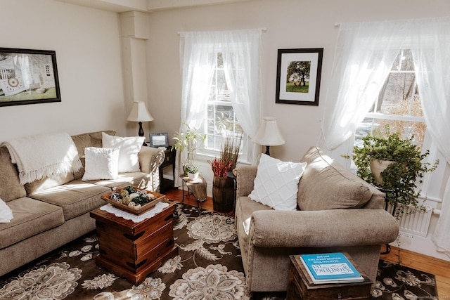 living room featuring plenty of natural light and hardwood / wood-style floors