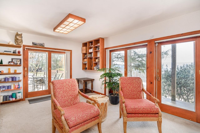 living area with light carpet and plenty of natural light