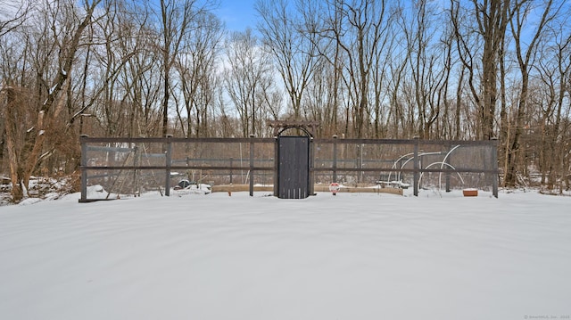 view of yard covered in snow