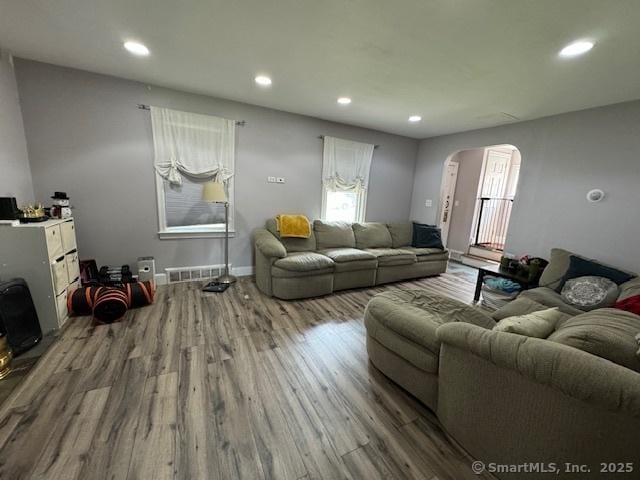 living room with wood-type flooring