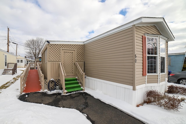 view of snow covered exterior