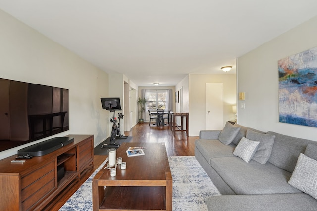 living area with dark wood-type flooring