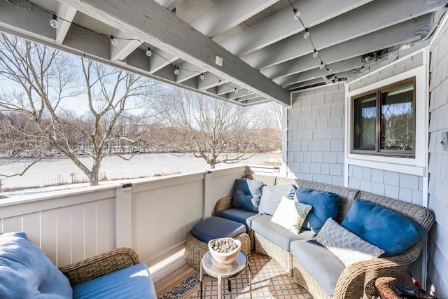 view of snow covered deck