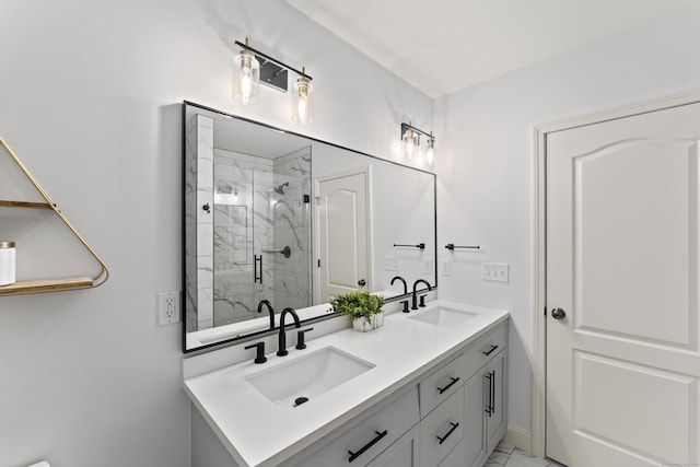 bathroom featuring vanity and walk in shower