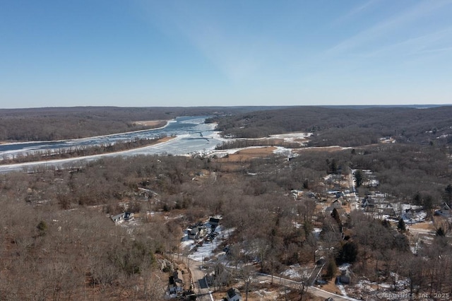 aerial view featuring a water view