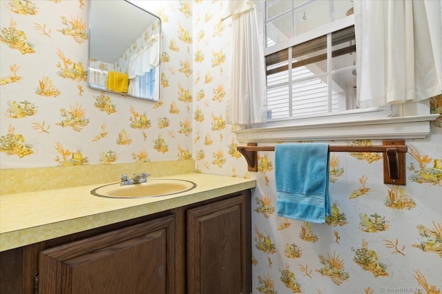 31 Pawson Rd, Branford, CT 06405 - bathroom with vanity and wallpapered walls