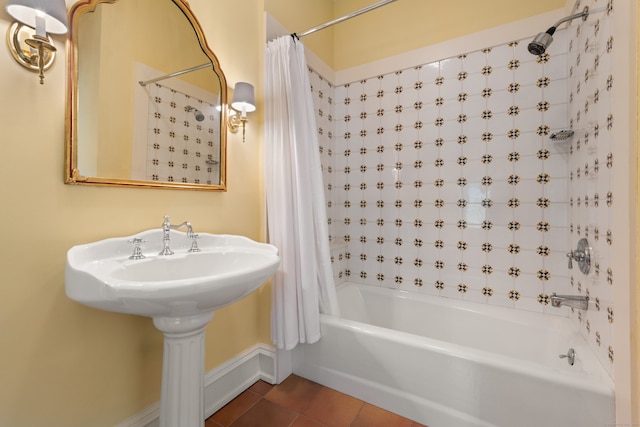 4 Hemlock Rdg, Weston, CT 06883 - bathroom featuring shower / bath combo with shower curtain and tile patterned flooring