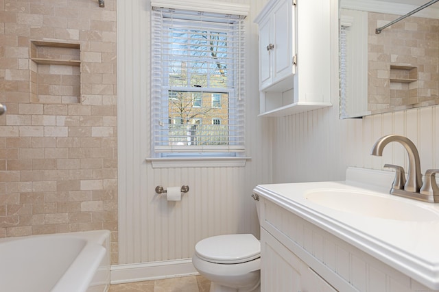 full bathroom featuring vanity, toilet, tile patterned flooring, and shower / bathing tub combination