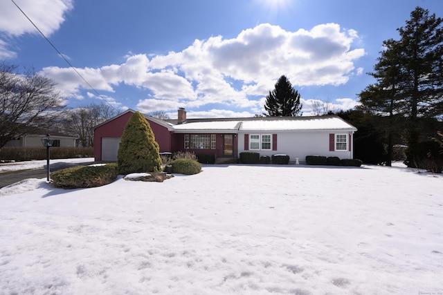 ranch-style house with a chimney