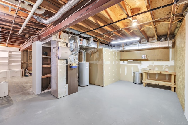 basement with heating unit and gas water heater