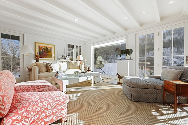 sunroom / solarium with beamed ceiling and a wealth of natural light