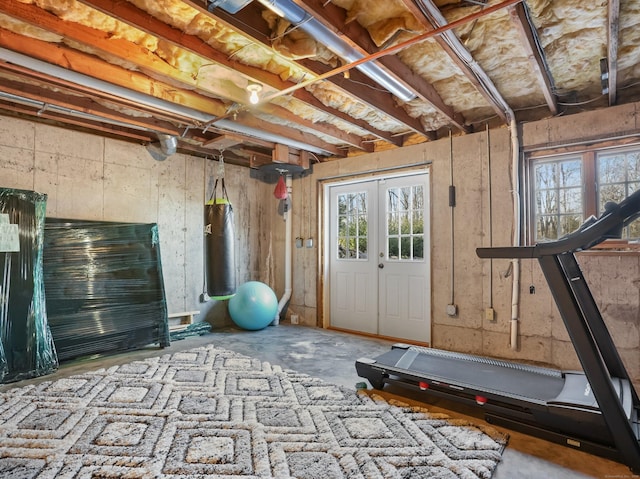 workout area featuring french doors