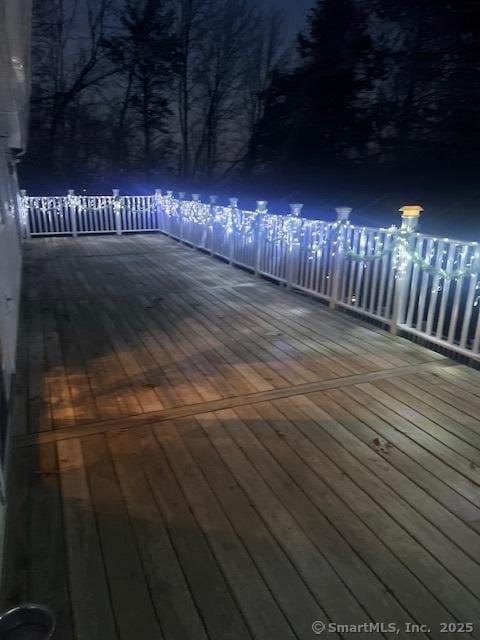 view of deck at night