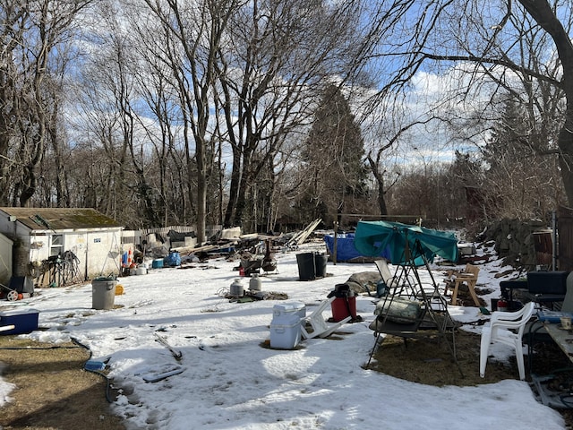 view of yard layered in snow