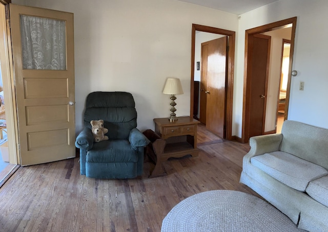 living area with wood-type flooring