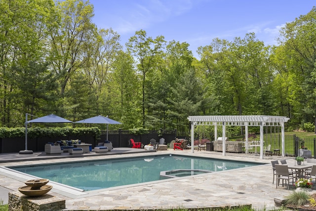 16 Whitehall Pl, Farmington, CT 06032 - view of pool featuring a pergola, outdoor lounge area, a patio area, and a pool with connected hot tub
